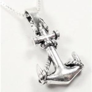 STERLING SILVER NAUTICAL BIG SHIP ANCHOR NECKLACE